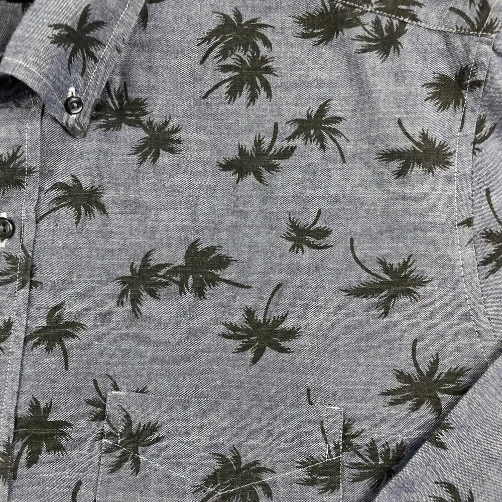 Mens J. Crew Slim Long Sleeve Button Up Shirt Palm Tree Dark Gray/Black-L